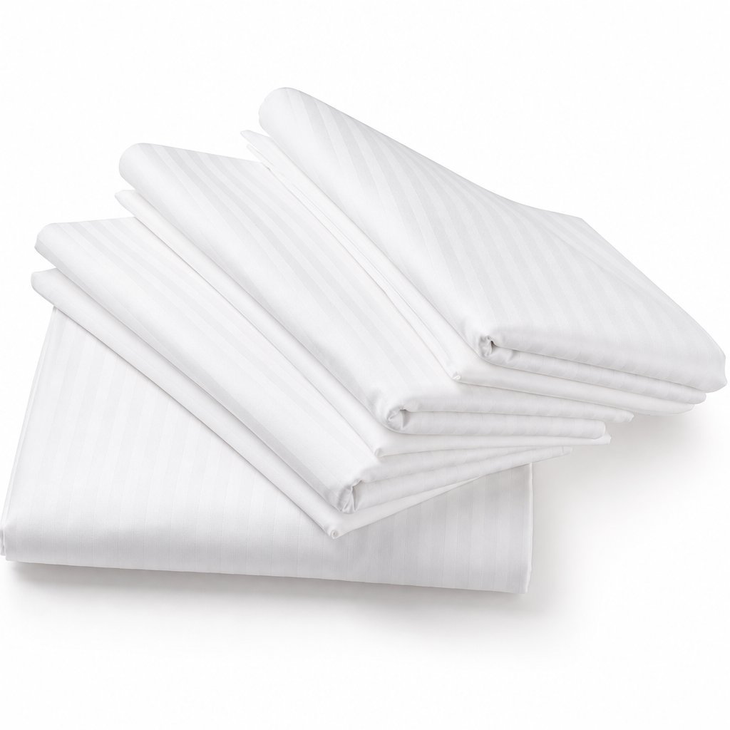 Finished stacks of folded white hotel fabrics