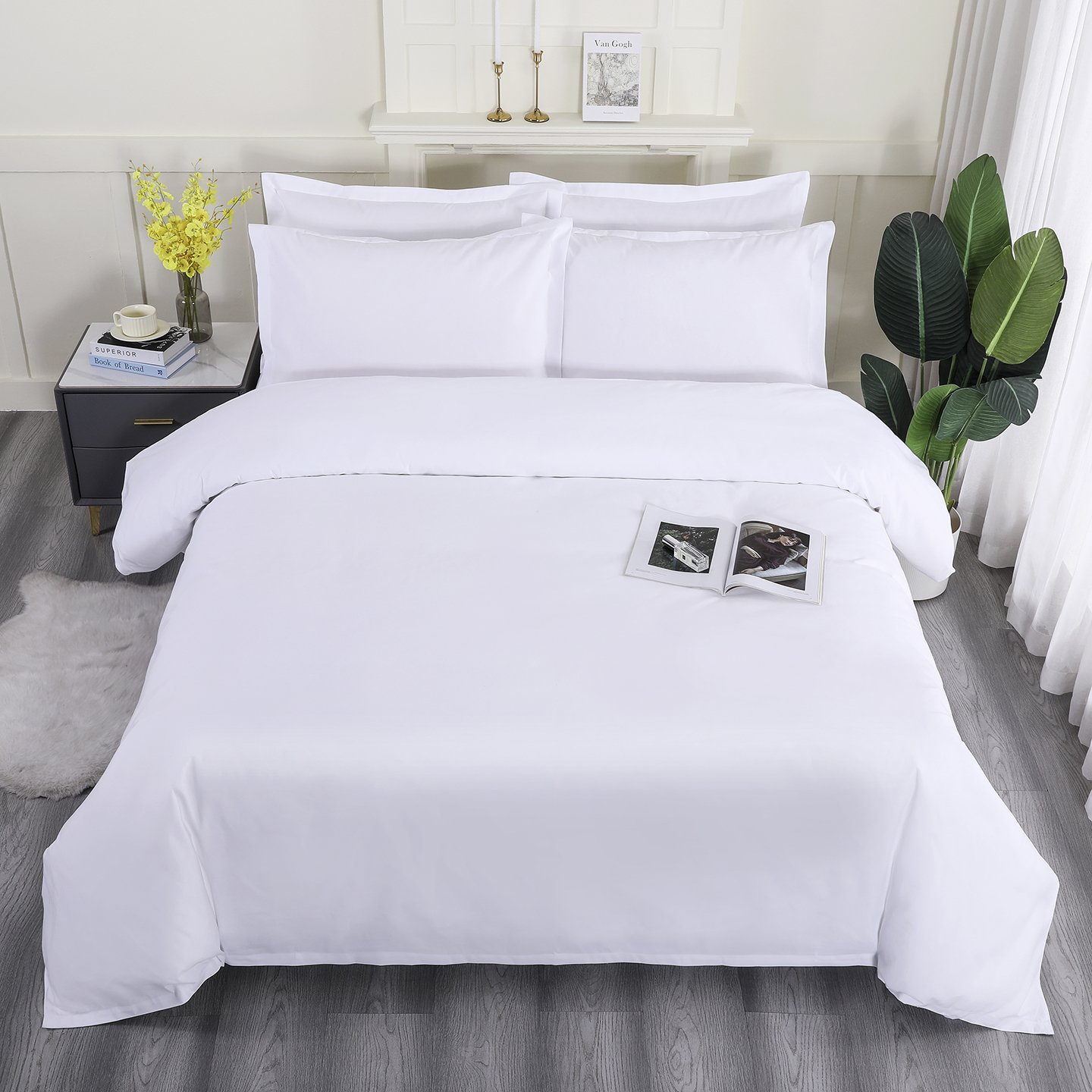 Hotel guest room dressed in white XHS bedding